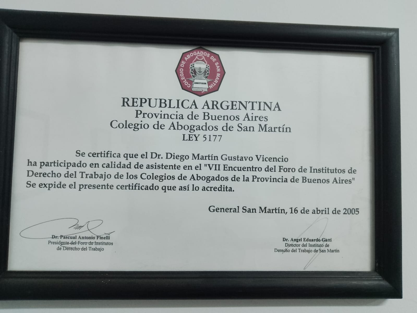 Certificado Foro de Institutos de Derecho del Trabajo, 2005